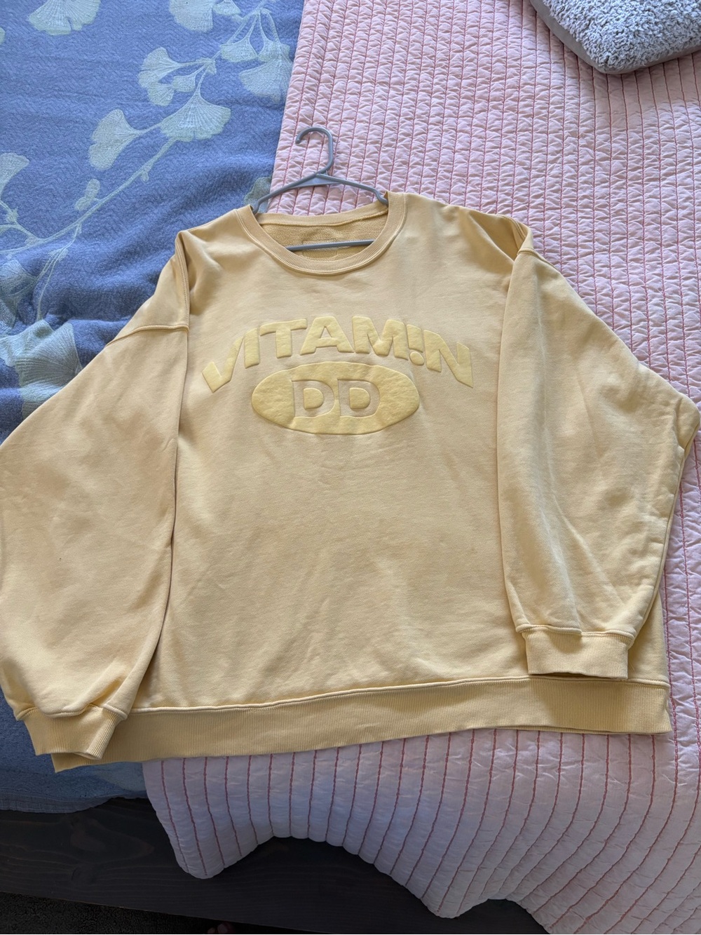 Daily Drills Pale Yellow Crewneck Sweatshirt with Raised 'VITAMIN DD' Logo